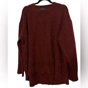 Zara Oversized Wool Scoop Crew Sweater in Burgundy